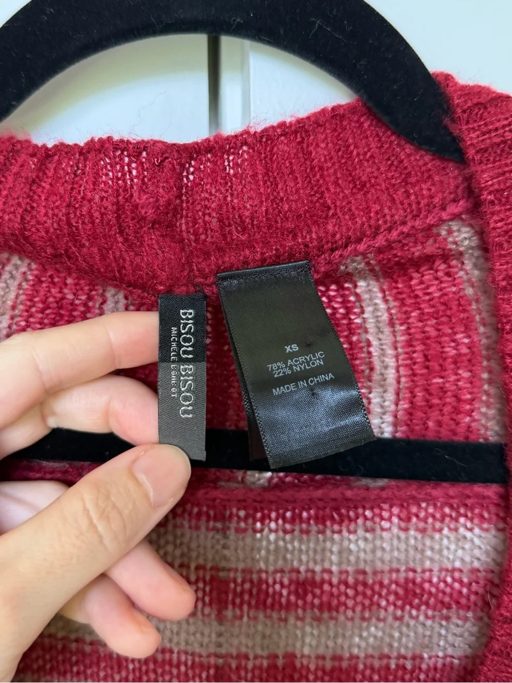 BISOU BISOU Burgundy and Grey Striped Oversized Sweater